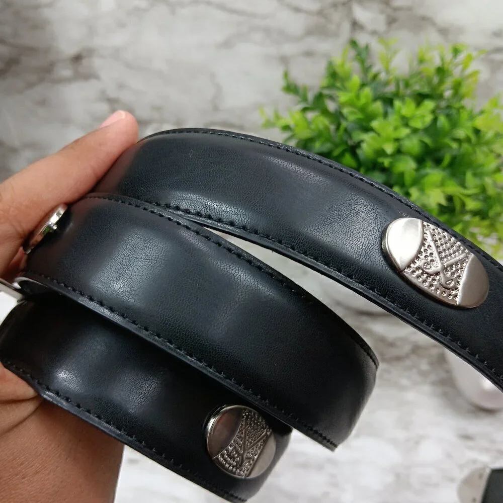 SNAKE EYES Men's Black Leather Golf Metal Concho Belt Size 36